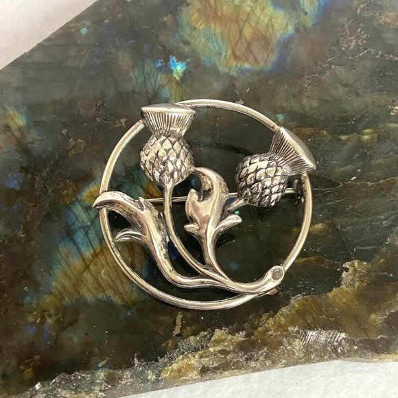 VTG Signed BEAU Sterling Silver 925 1.5" Round Thistle Brooch Flower Brooch - Picture 9 of 16